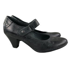 Born Women's Size 7 Ari Black Leather Closed Toe Mary Jane Stacked Heel Shoes